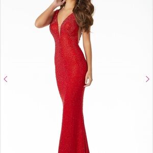 Mori Lee Red Sequin Embellished Prom Dress